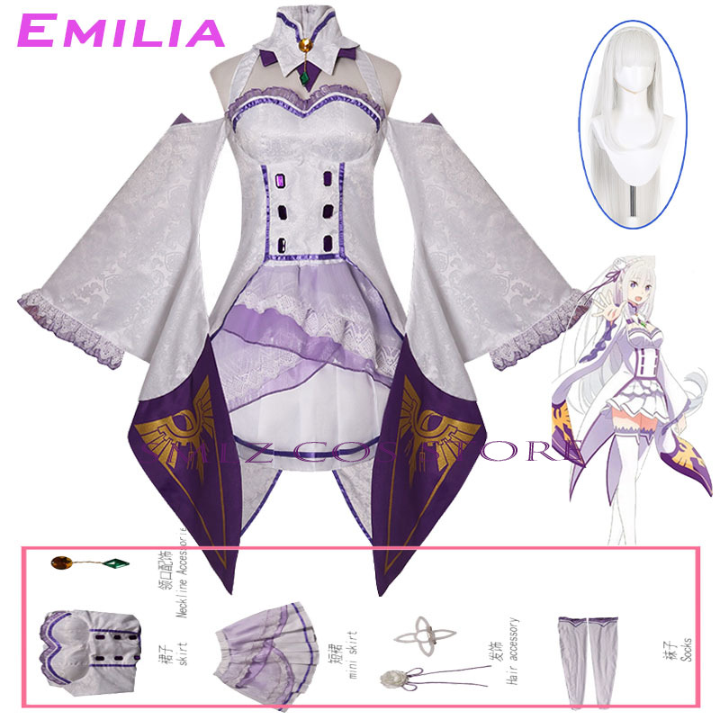 Anime Cosplay Girl Costume - 에밀리아 코스프레 애니메이션 Re Zero Kara