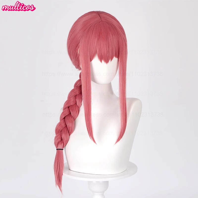 고품질 마키마 코스프레 가발 롱 로즈 레드 브레이드 내 - Anime Cosplay Makima 리뷰 및 가격