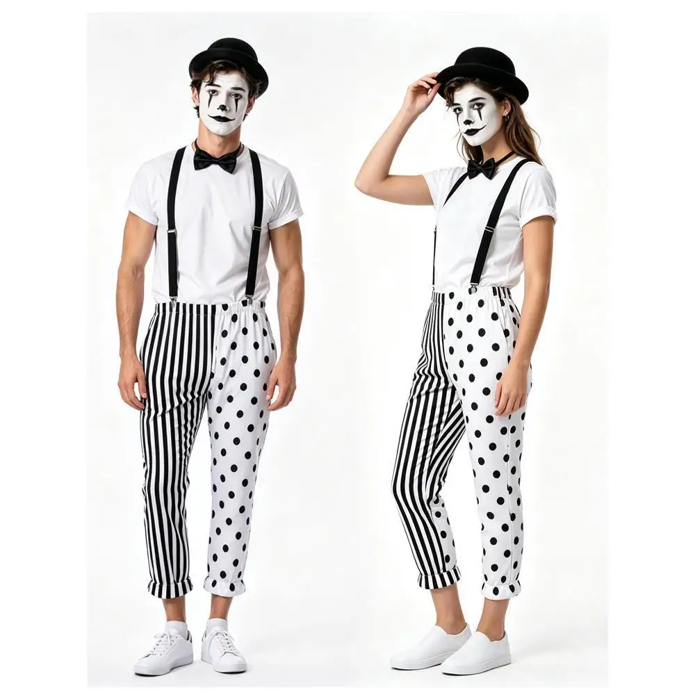 흑백 마임 광대 커플 세트 서커스 광대 작업복 할로윈  - Anime Cosplay For Couples 리뷰 및 가격